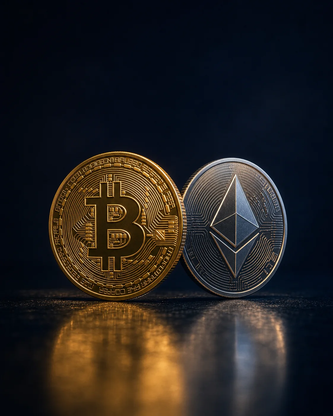 Pièces Bitcoin et Ethereum